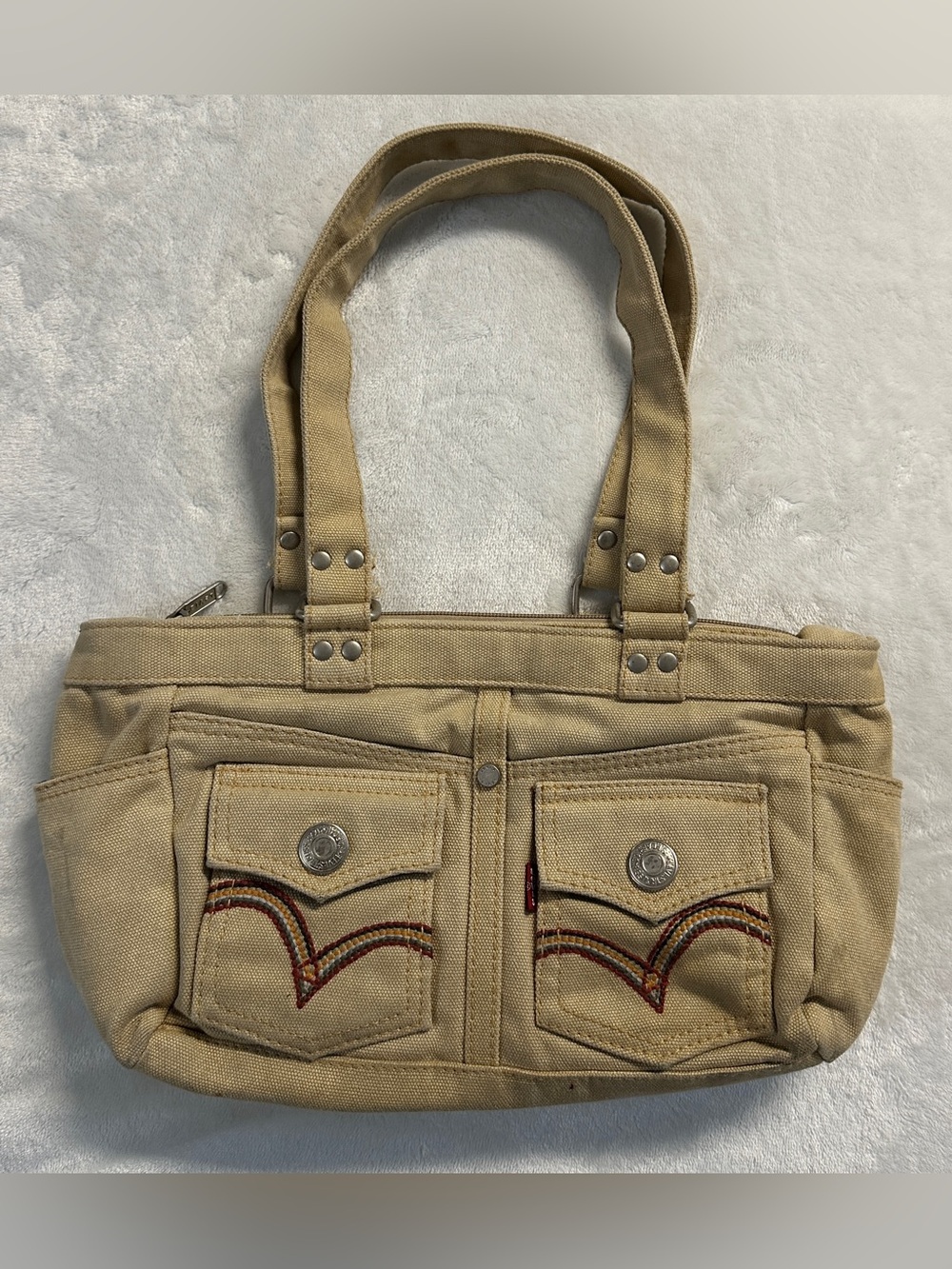 Y2K LEVI'S tan embroidered canvas mini shoulder purse.
